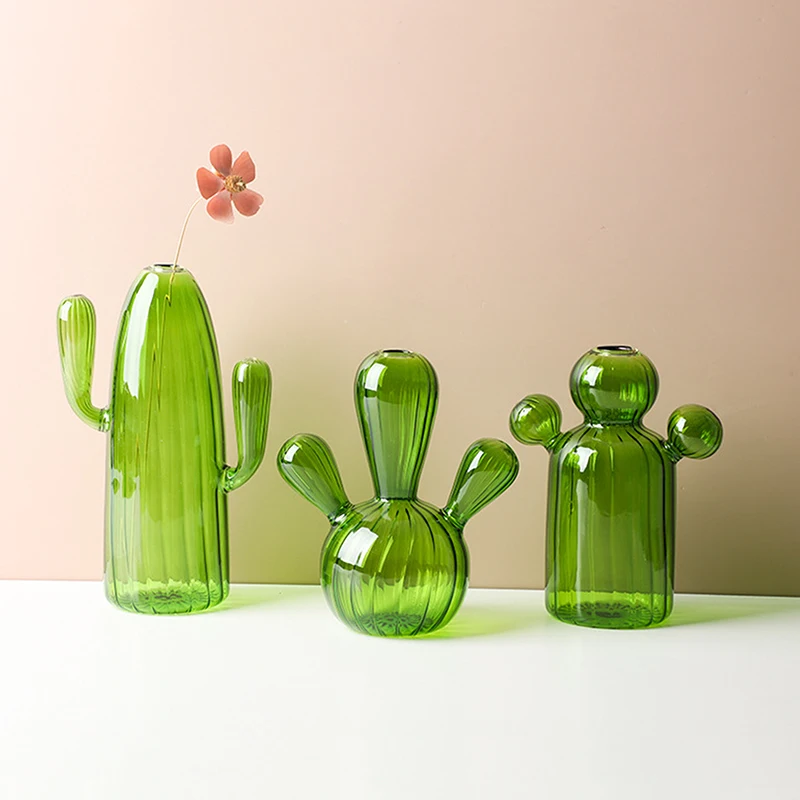 Klarglas Kaktus form kleine frische Flover Vase Tisch dekoration einfache Home Wohnzimmer Desktop-Ornamente