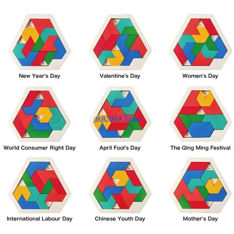 Q0KB Calendar Teaser Wooden Puzzles Education Game Set