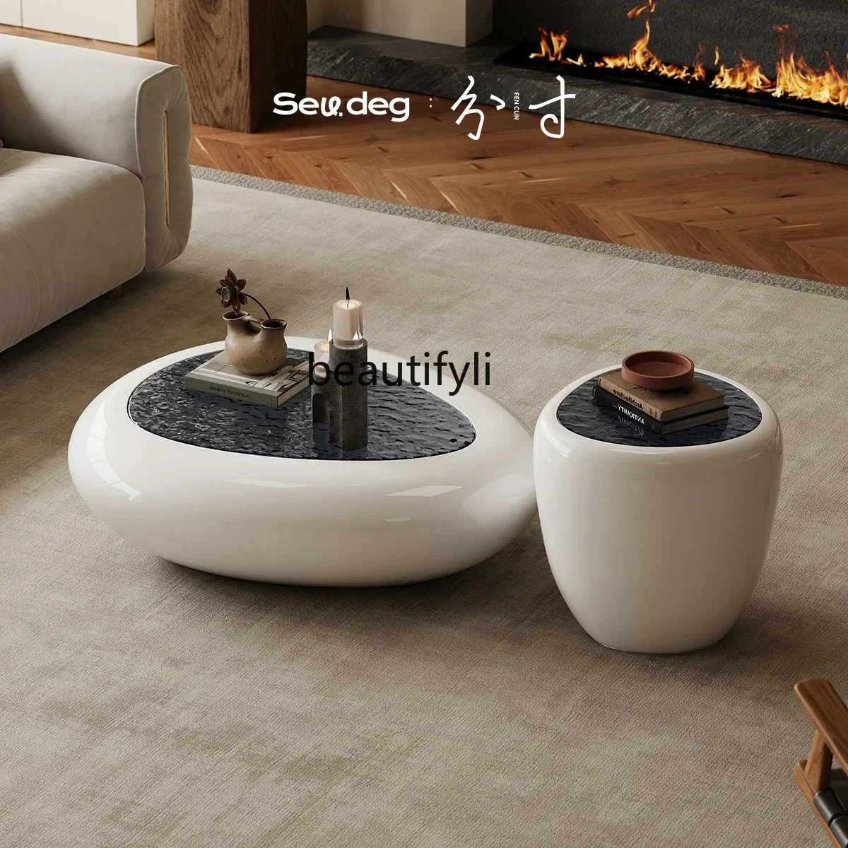 

A16 yh French cream style coffee table living room household light luxury, cobblestone coffee table