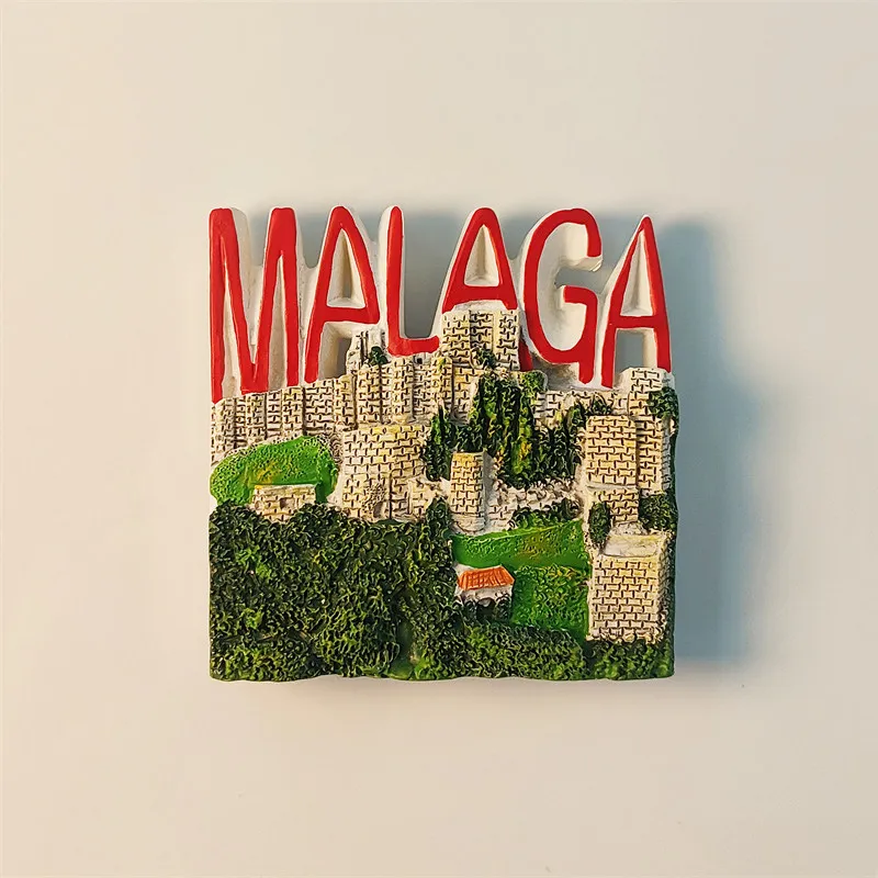 Alcazaba Castle in Malaga, Spain Tourist Souvenir Three-dimensional Painting Fridge Magnet Resin Material