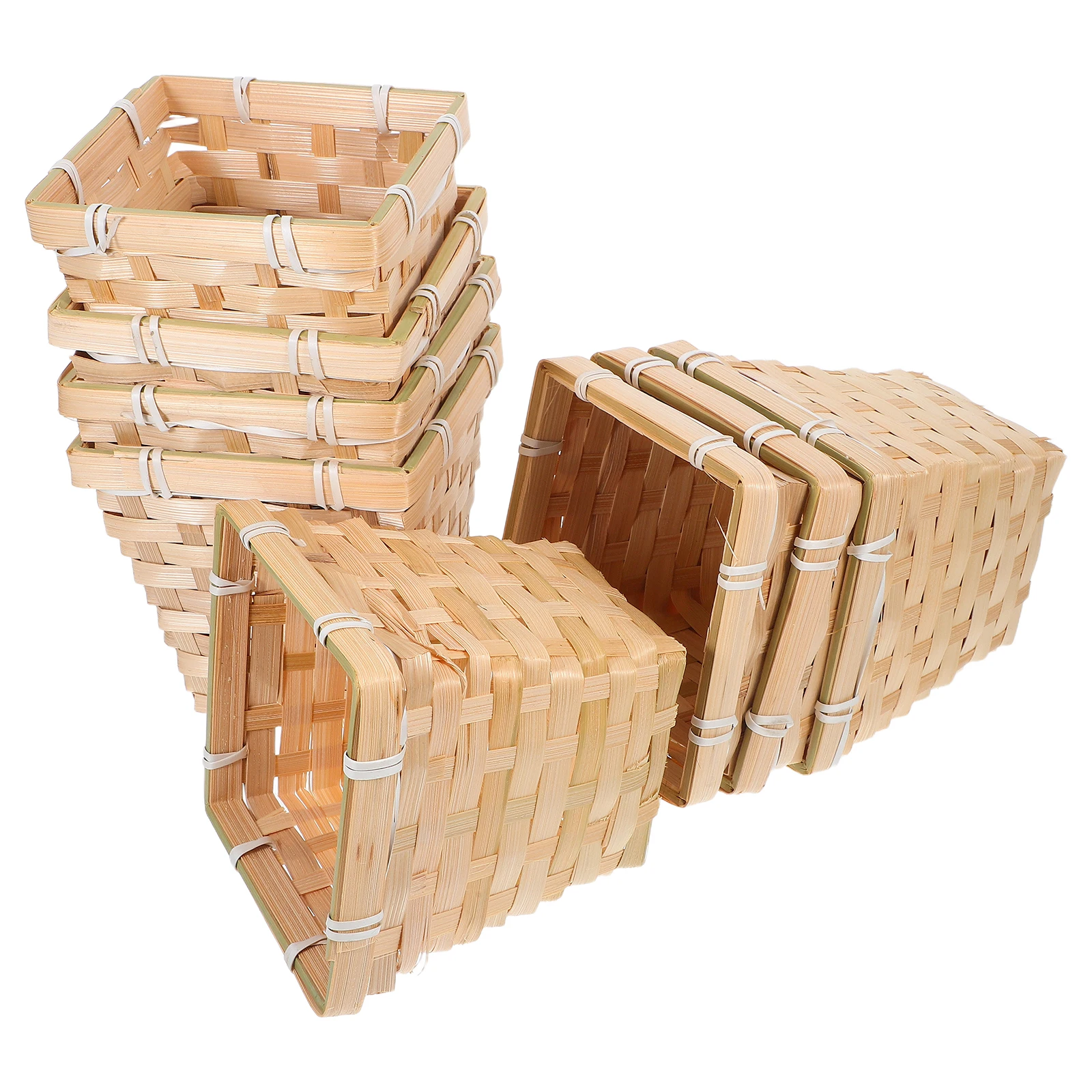 

8 Pcs Bamboo Storage Baskets Mini Woven Decorative Rectangle Small Bins for Desk Shelves Countertops Home Office Organizing