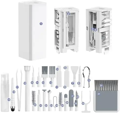 

Многофункциональный набор для чистки электроники 32 в 1, компактный белый дизайн