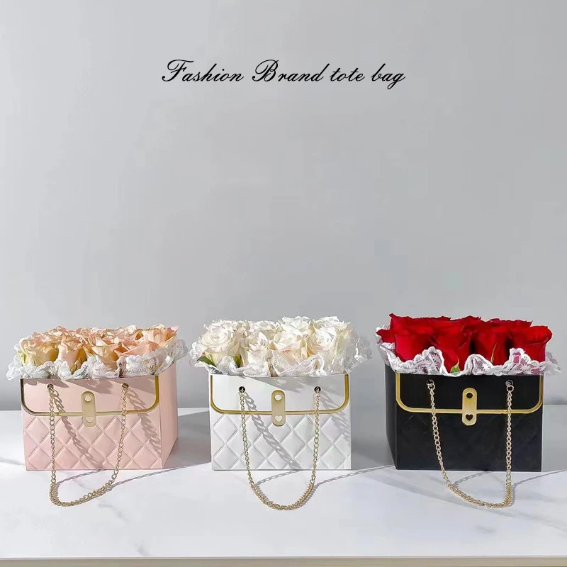 Flower Tote Bag Portable Foldable Bag Long-lasting Universal Packaging Rose Box Party Gift Box Handbag Wedding Birthday Gifts