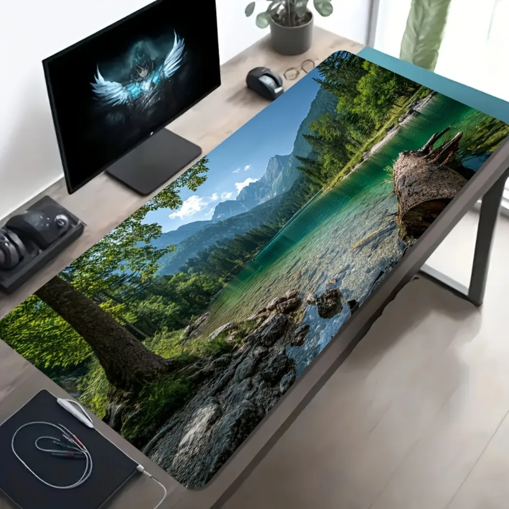 CIFBUY Mouse Pad Large Gaming Mat Non Slip Rubber Green Forest Mountain Lake Nature Scenery Desk Protector for Office Computer