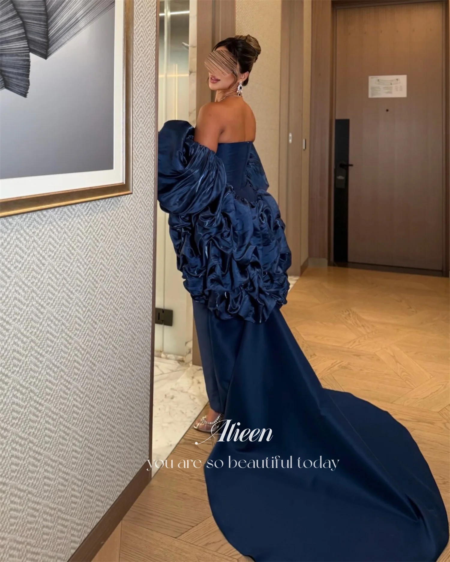 Aileen Satin Elegante Partykleider 2025, Плае Naderso Porno, maßgeschneiderte Brautkleider für Partys, Puffärmel, Roben von Soirée, Blau – Detail 7
