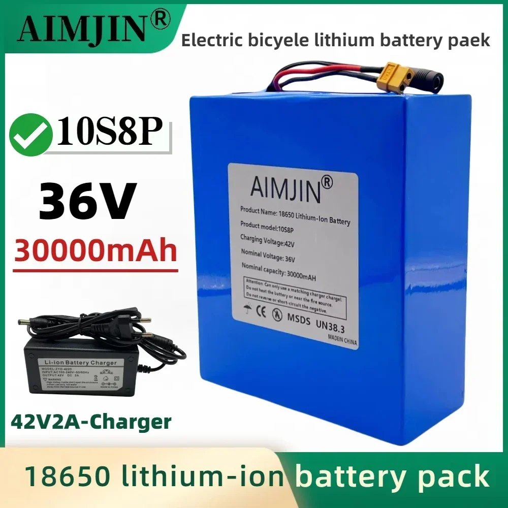 18650 10S8P 36V 30000mAh 500-1000W lithium-ion battery pack, suitable for electric scooters electric vehicles, bicycles with BMS