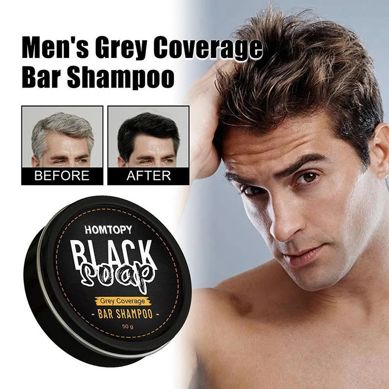 

50g Men's Black Hair Soap Hair Darkening Soap Shampoo Bar Fast Effective Repair Gray White Color Dye Hair Body Natural Organic