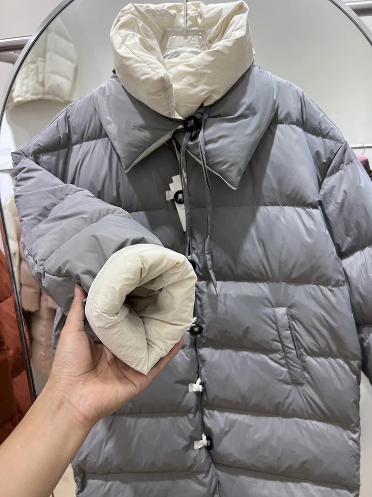 Versione coreana design alla moda versatile double-face piumino d'anatra bianca tendenza 2025 nuovo piumino di media lunghezza da donna