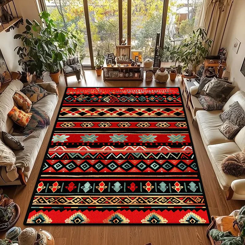 Bohemian Geometry Easy Clean Carpet for Living Room Decoration Bedroom Bedside Fluffy Rug Ethnic Non-slip Soft Large Floor Mats