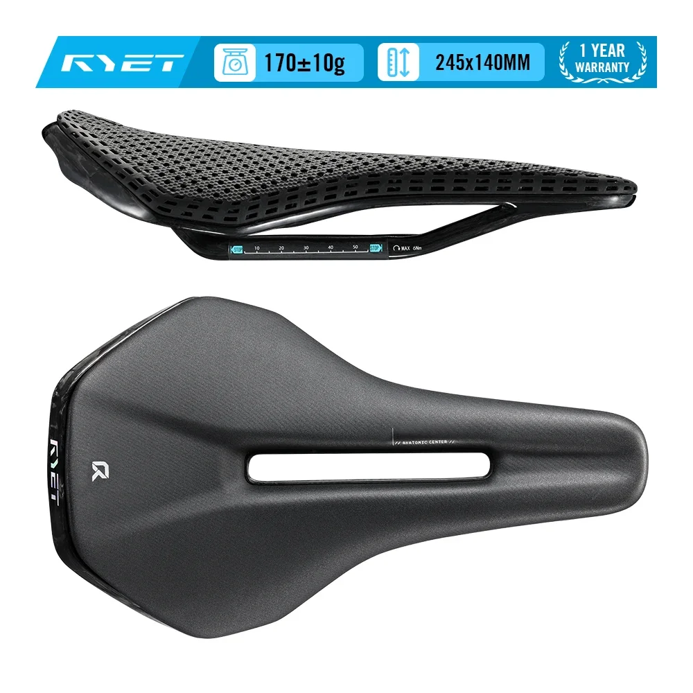 RYET-sillín de bicicleta de carbono, asiento ultraligero con estampado 3D, cojín de 245x140mm, piezas de bicicleta para asiento de carreras de grava de montaña y carretera