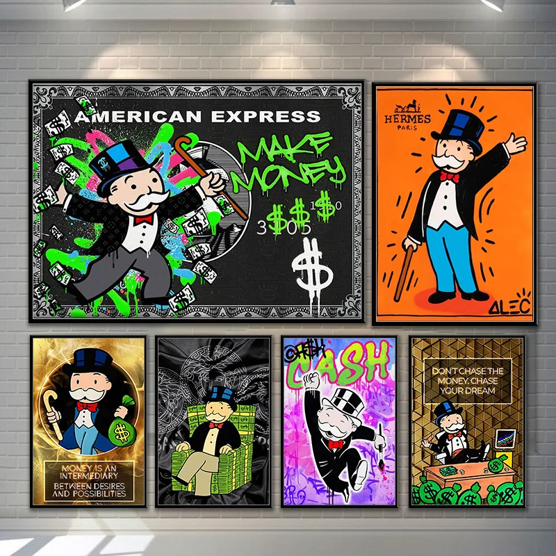 Alec Graffiti Monopoly Millionaire Money Street Art Canvas Print Painting Wall Picture Modern Living Room Home Decoration Poster