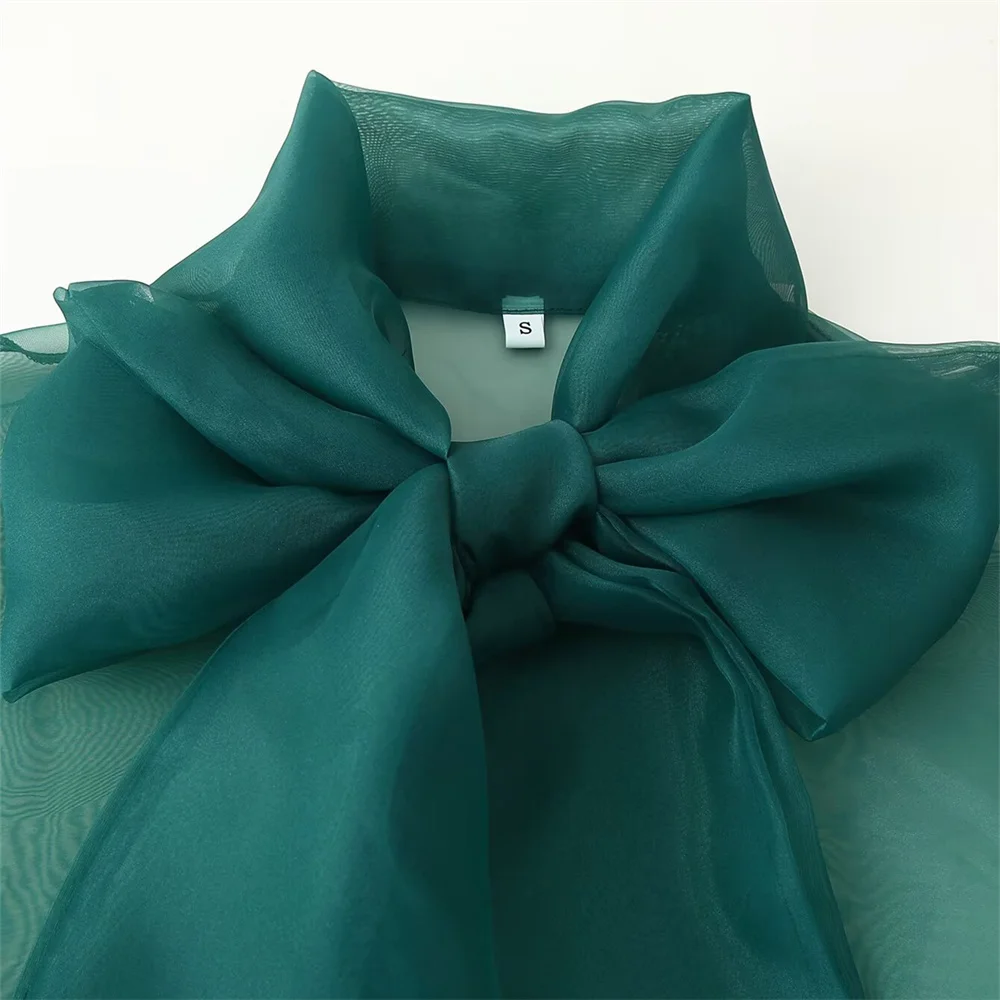 UNIZERA 2025 New Women's Clothing Design with European and American Style Perspective Yarn Bow Shirt&Half Skirt Set