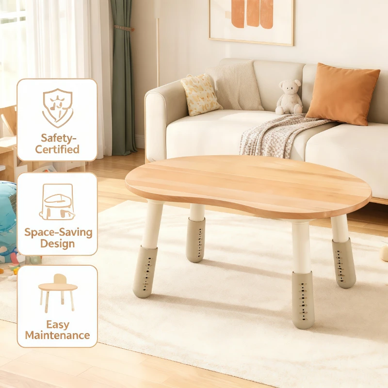 

Kids Table Chair Set Montessori Solid Wood Adjustable Study Desk Toddler Activity Play Reading Home Classroom Study Table