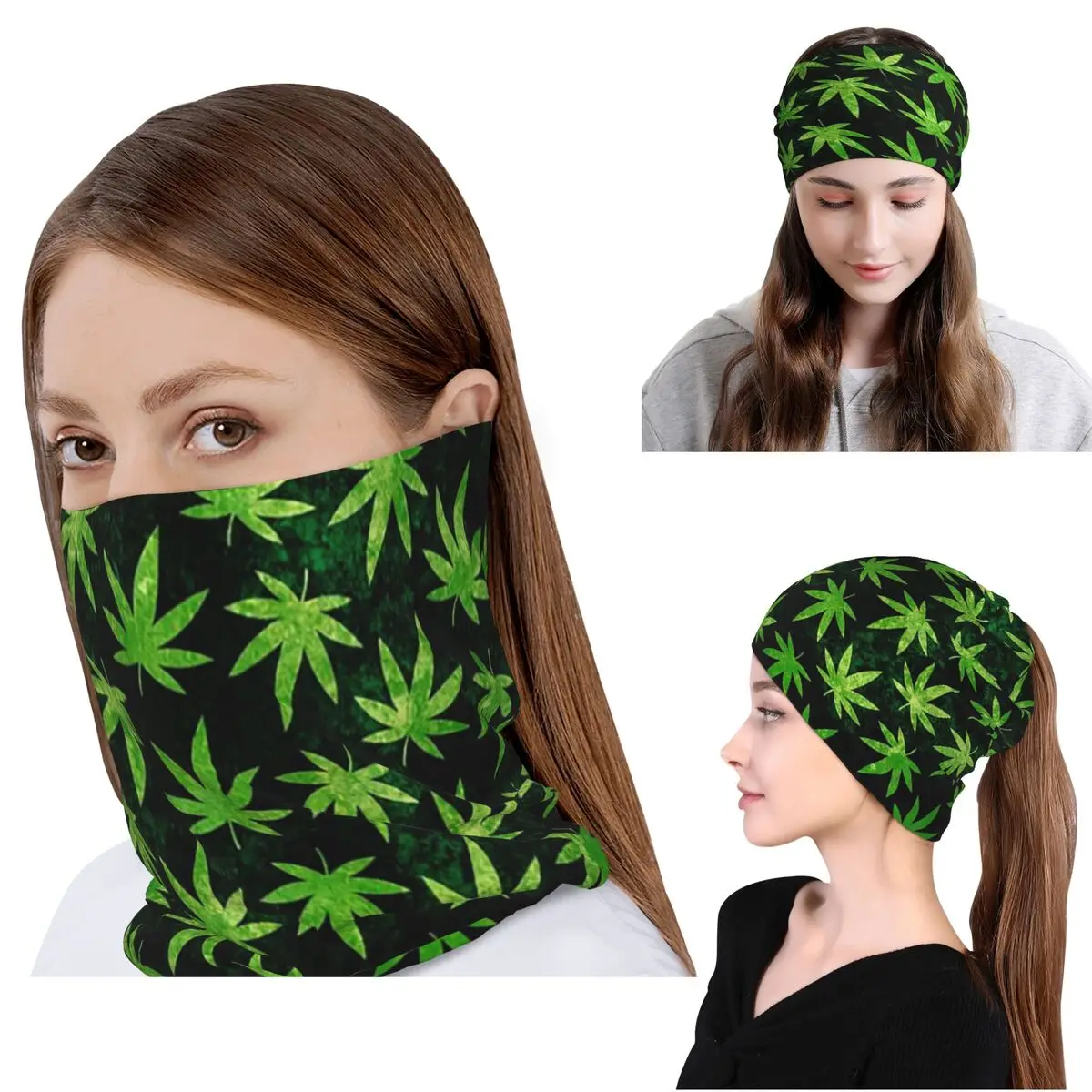 

Cannabis Leaves Marijuana Weed Leaf Bandana Neck Cover Mask Scarf Warm Balaclava Beanies Hat for Men Women Adult Windproof