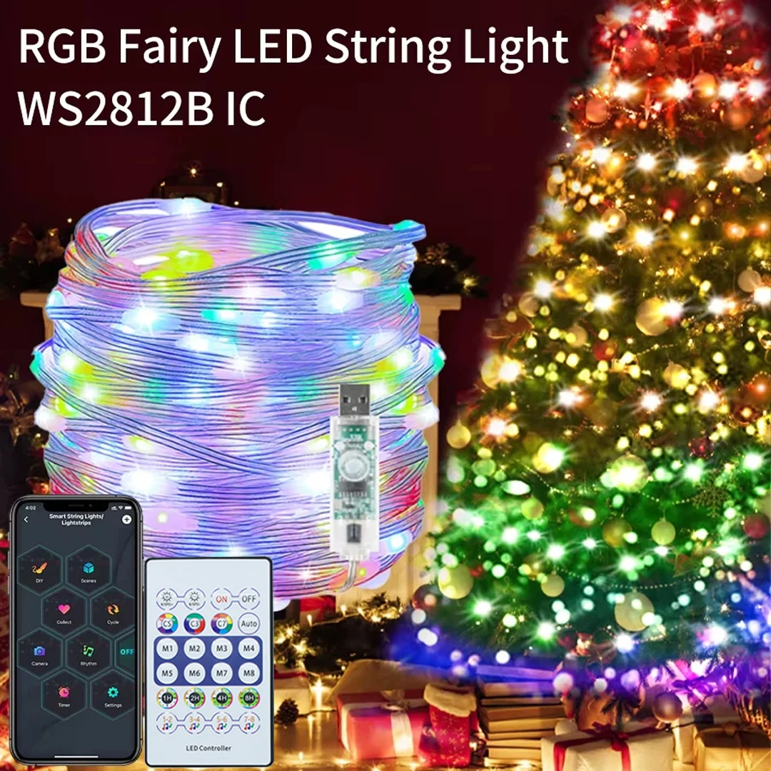 RGBIC LED سلسلة WS2812B بلوتوث USB الموسيقى حلم اللون ضوء 5 فولت عيد الميلاد حفلة عيد ميلاد جارلاند ديكور الجنية أضواء للمنزل