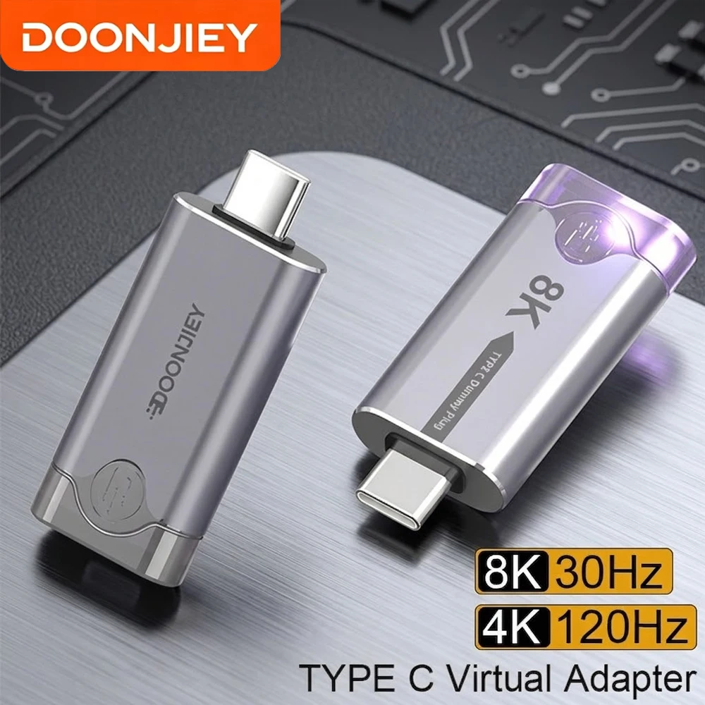 DOONJIEY USB C Virtual Display Adapter 8K 4K, Type-C DDC EDID Emulator Headless Ghost Dummy Plug for Remote PC Laptop Video Card