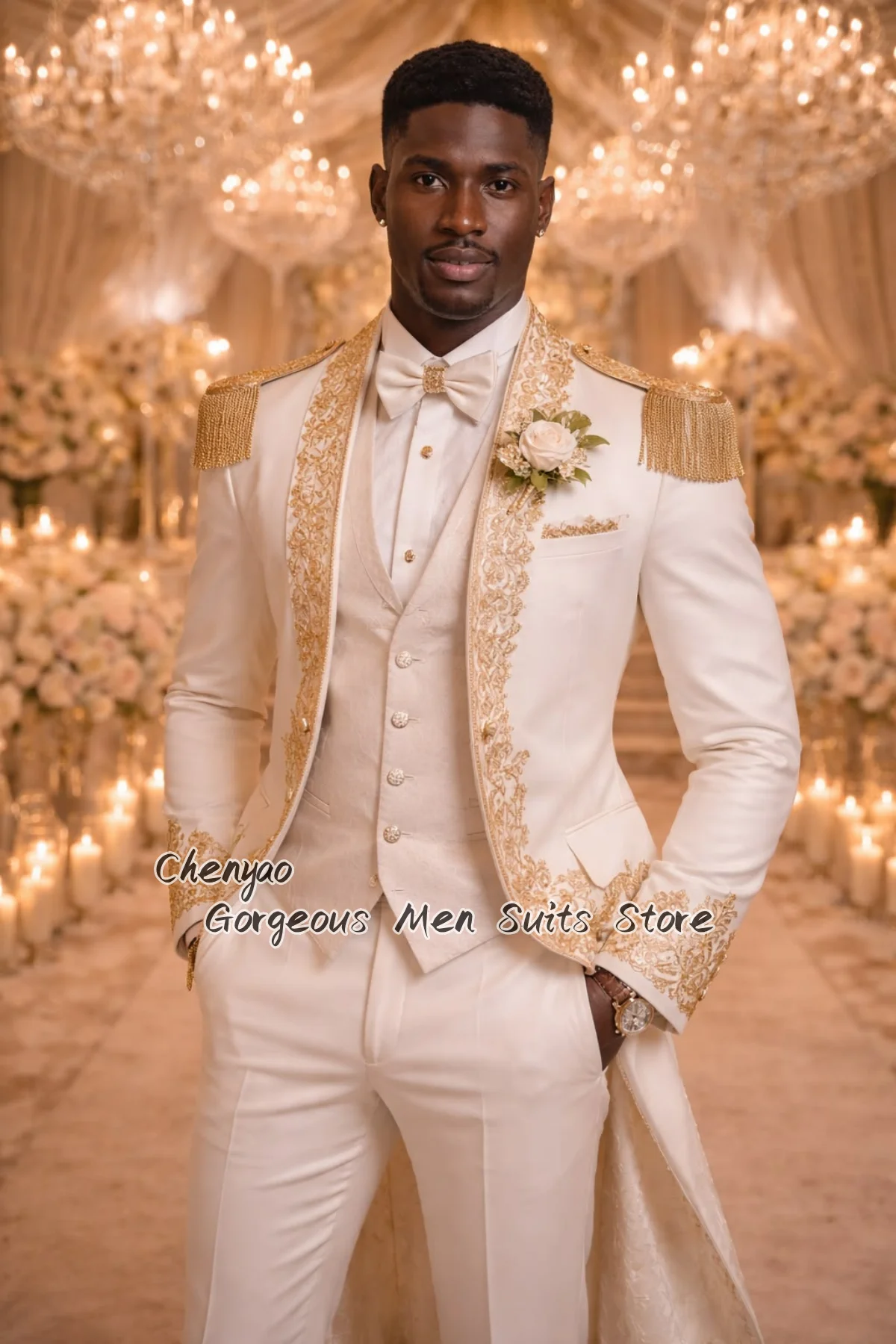 Trajes Premium para Hombre, Hechos a Mano, con Bordado Floral, Personalizados, Traje de Novio Formal, Conjunto de 3 Piezas, Blazers Masculinos, Ropa de Boda para Hombre