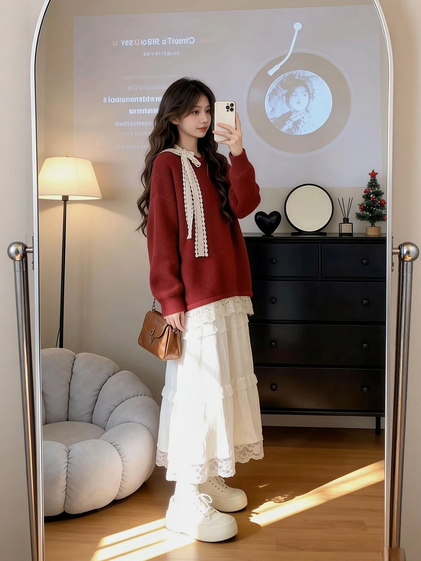 

Зимний вязаный свитер и кружевная юбка: женский модный корейский комплект, красный новогодний костюм больших размеров, комфортный и теплый.