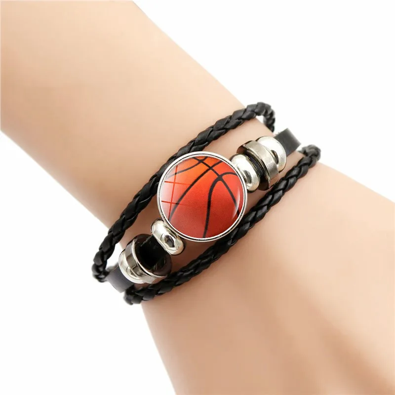 Soccer Basketball Leather Bracelet  Versatile Sports Ball Baseball Volleyball Women Beaded Bracelet Hand Jewelry