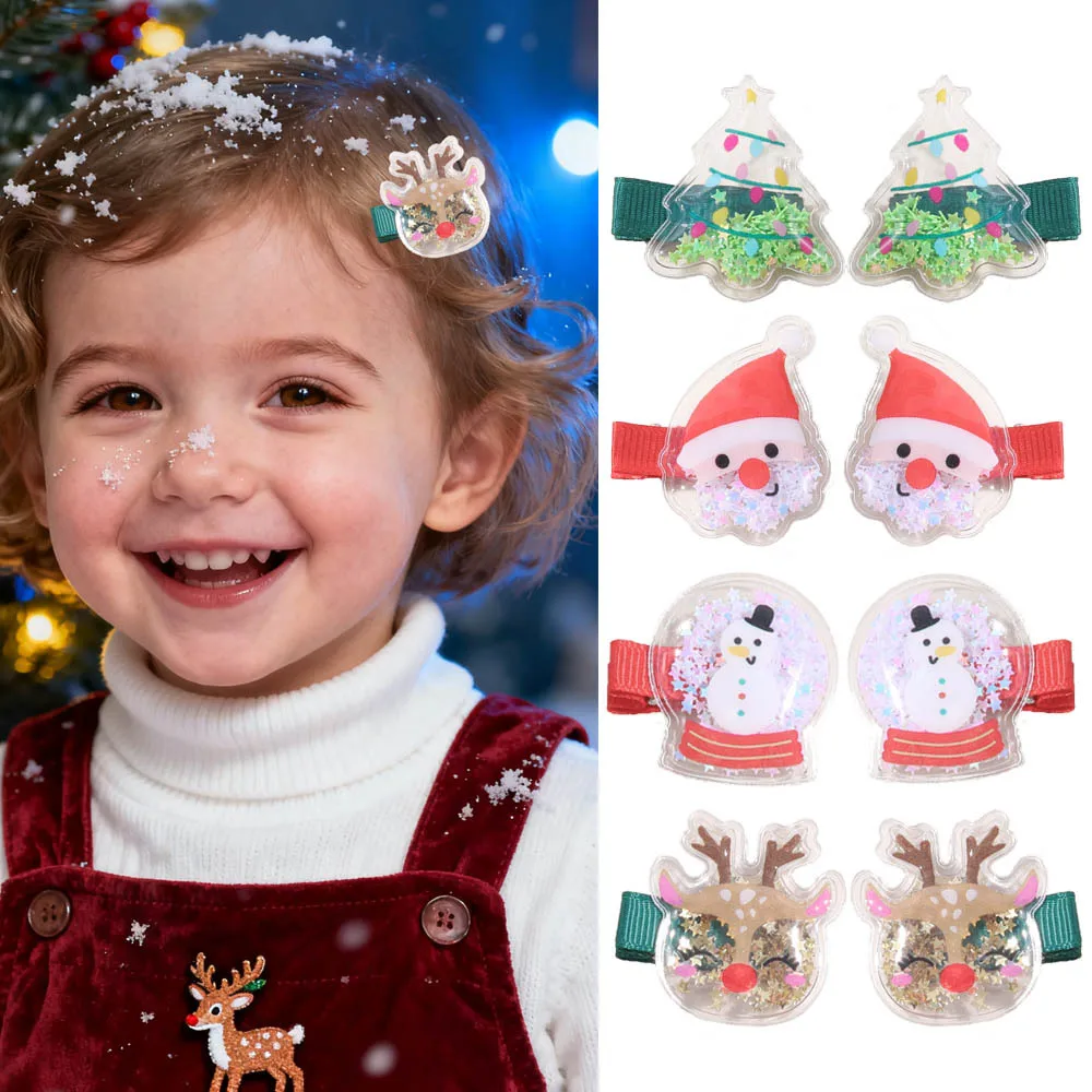 8pcs Christmas Hair Clips Set for Baby Girls Santa Claus Snowman X'mas Tree Antlers Cartoon Hairpins Headwear Hair Accessories
