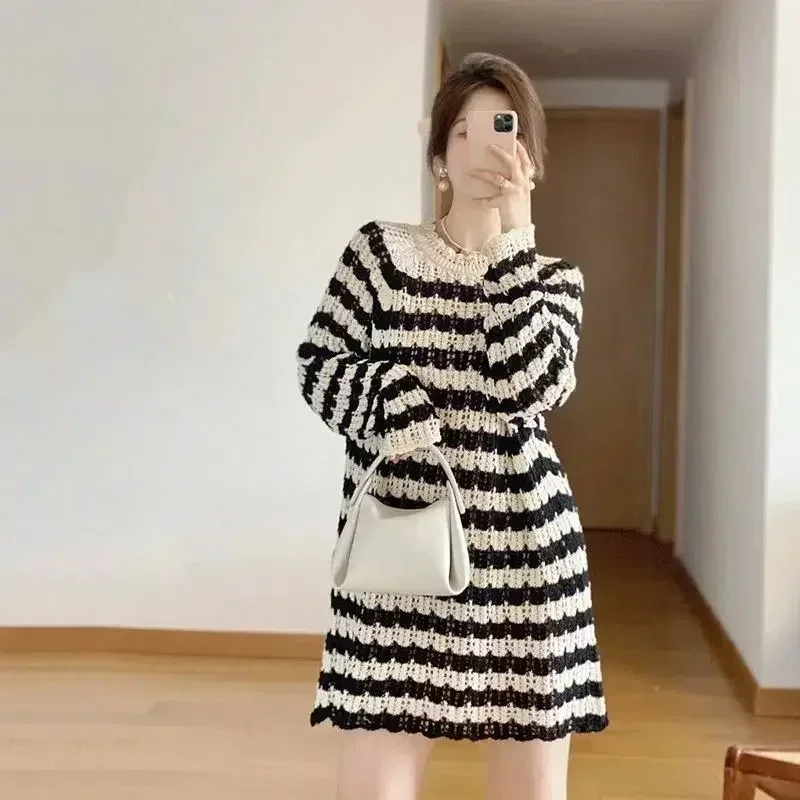 Female Knit Dress New In Korean Style Autumn and Winter 2025 Women's Crochet Dresses Fashion High Quality Luxury Elegant Party G