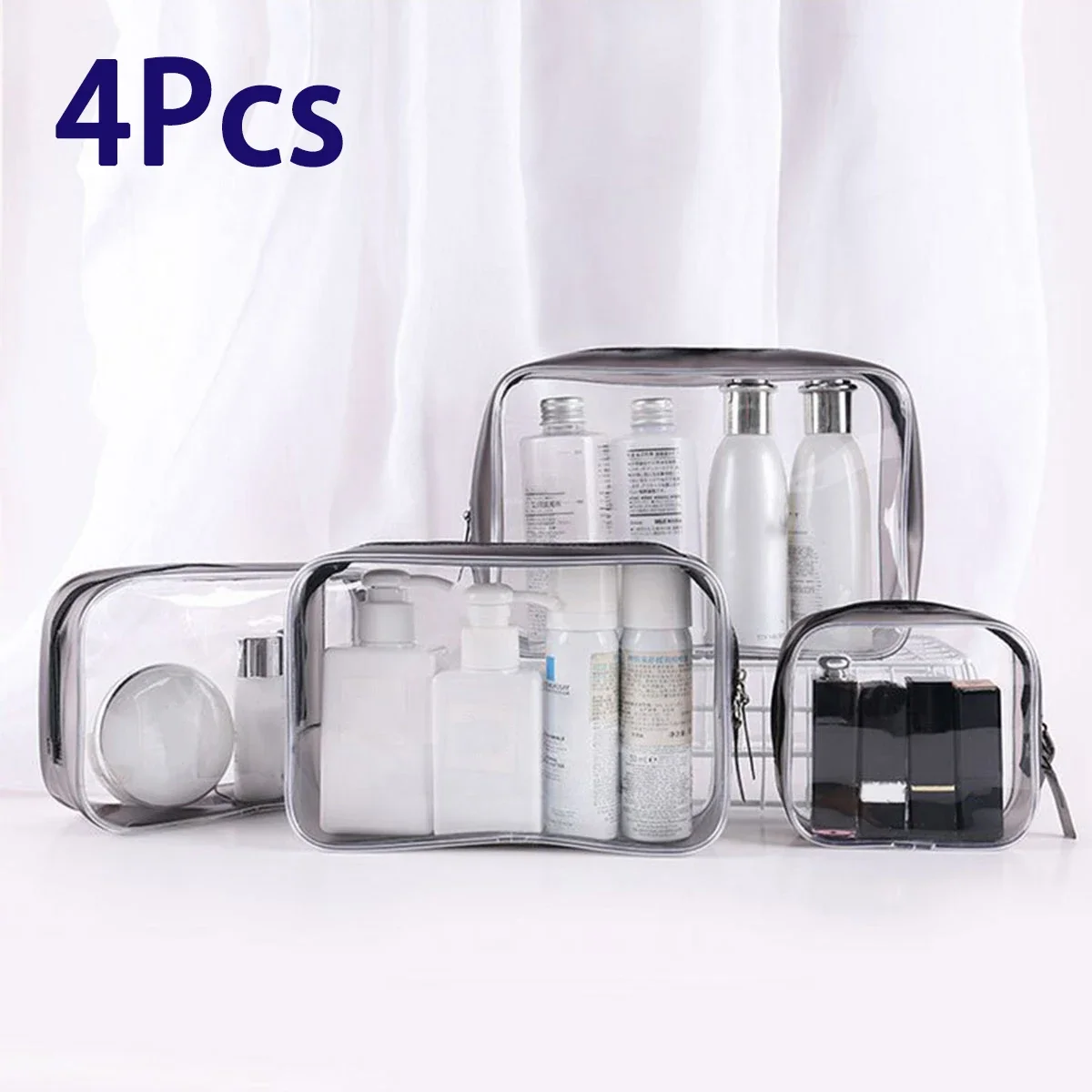 

4Pcs Clear Toiletry Bag with Zipper Waterproof Toiletry Carry Pouch Travel Cosmetic Pouch for Men and Women Transparent Makeup