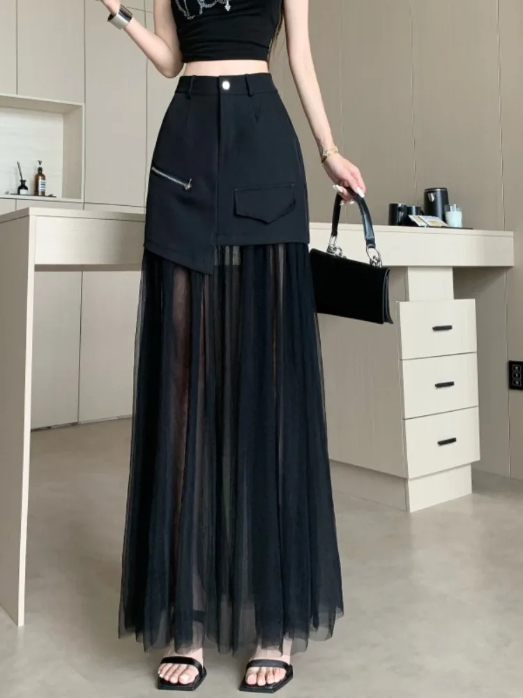 

Лето 2023, корейская длинная юбка трапециевидной формы, женская юбка-миди для похудения с панелями, модный дизайн