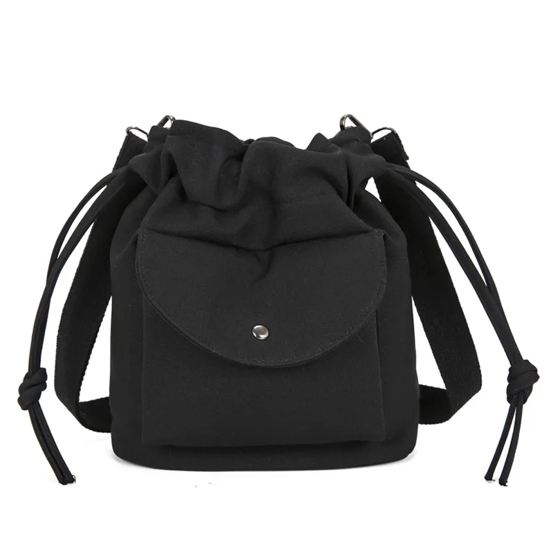 2025 Spring Favorite! Women's Simple Canvas Drawstring Bucket Bag, Wide Strap Crossbody, Stylish & Versatile