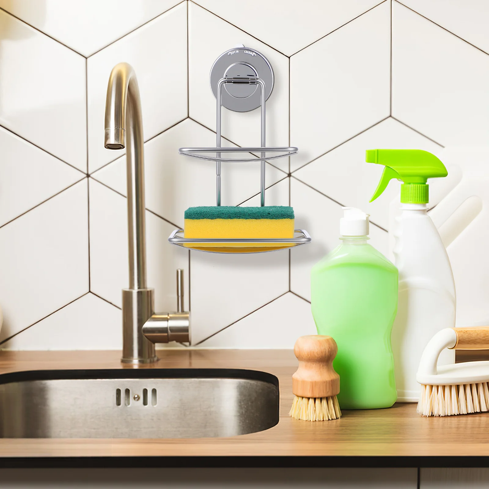 

Wall Mounted Suction Cup Soap Dish Holder Stainless Steel Double Layer Design for Kitchen Bathroom Mirror Tile