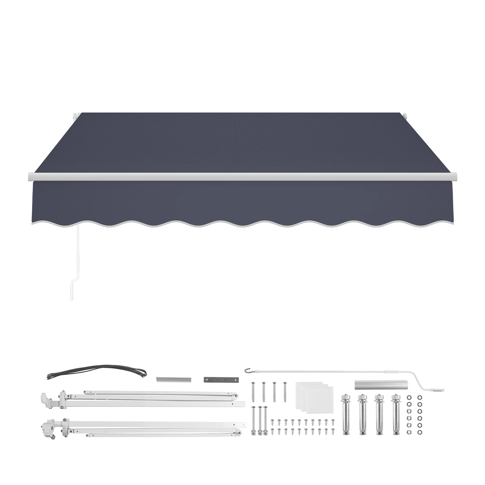 Manual Retractable Awning, 9.8' x 8.2' Outdoor Patio Awning Retractable Sun Shade, Patio Door Window Water-Resistant Polyester Sunshade Shelter with Crank Handle for Deck, Balcony, Yard, Gray