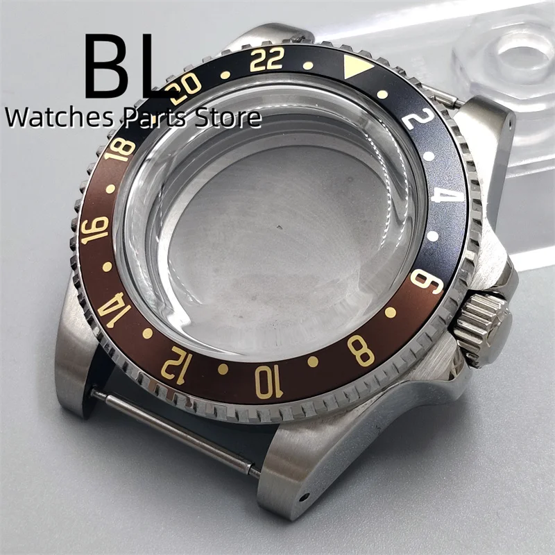 BLIGER 40MM Old Vintage Watch Case Brushed With Black Brown Bezel Insert Gold Number Domed Sapphire Glass For NH35 NH36 Movement