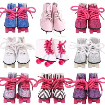 Zapatos de patinaje sobre ruedas, accesorios de ropa para muñecas, parte superior de lentejuelas para niñas americanas de 18 pulgadas y muñecas recién nacidas de 43 Cm, nuestra generación
