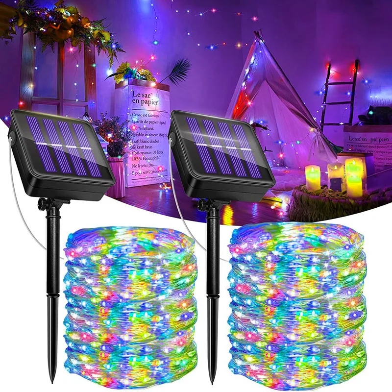 

Solar Fairy Lights Outside Waterproof Solar String Lights Outdoor 8 Modes Silver Wire Solar Twinkle Lights Christmas Decor Lamp
