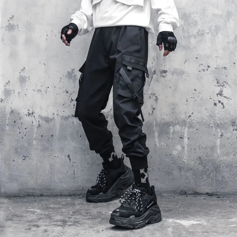 High Street Personality Techwear Style Punk Overalls Men's Spring and Autumn Loose Vibe Dark Hip-Hop Ankle-Tied Pants