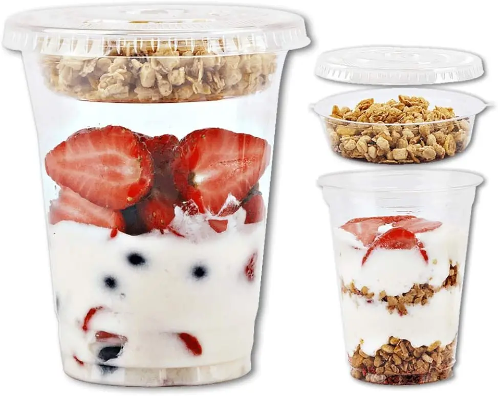 

Clear Plastic Parfait Cups with Insert & Lids - Yogurt Fruit Cups for Kids, Take Away Breakfast and Snacks, No Leaking, 50 Sets