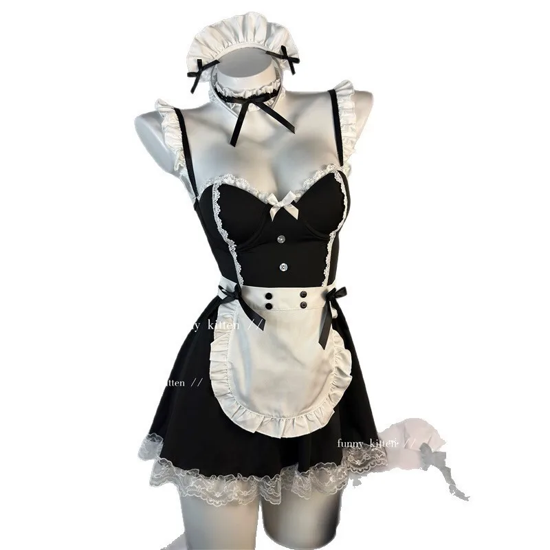 

Sexy Dress Style Maid Outfit Sexy And Passionate Uniform Alluring Sweet Maid Set Backless Deep V Sleeveless Nightclub Dress LDK8