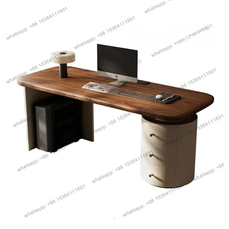 

Итальянский минималистичный стол из цельного дерева цвета ореха, кожаный стол для учебы, домашний компьютерный стол