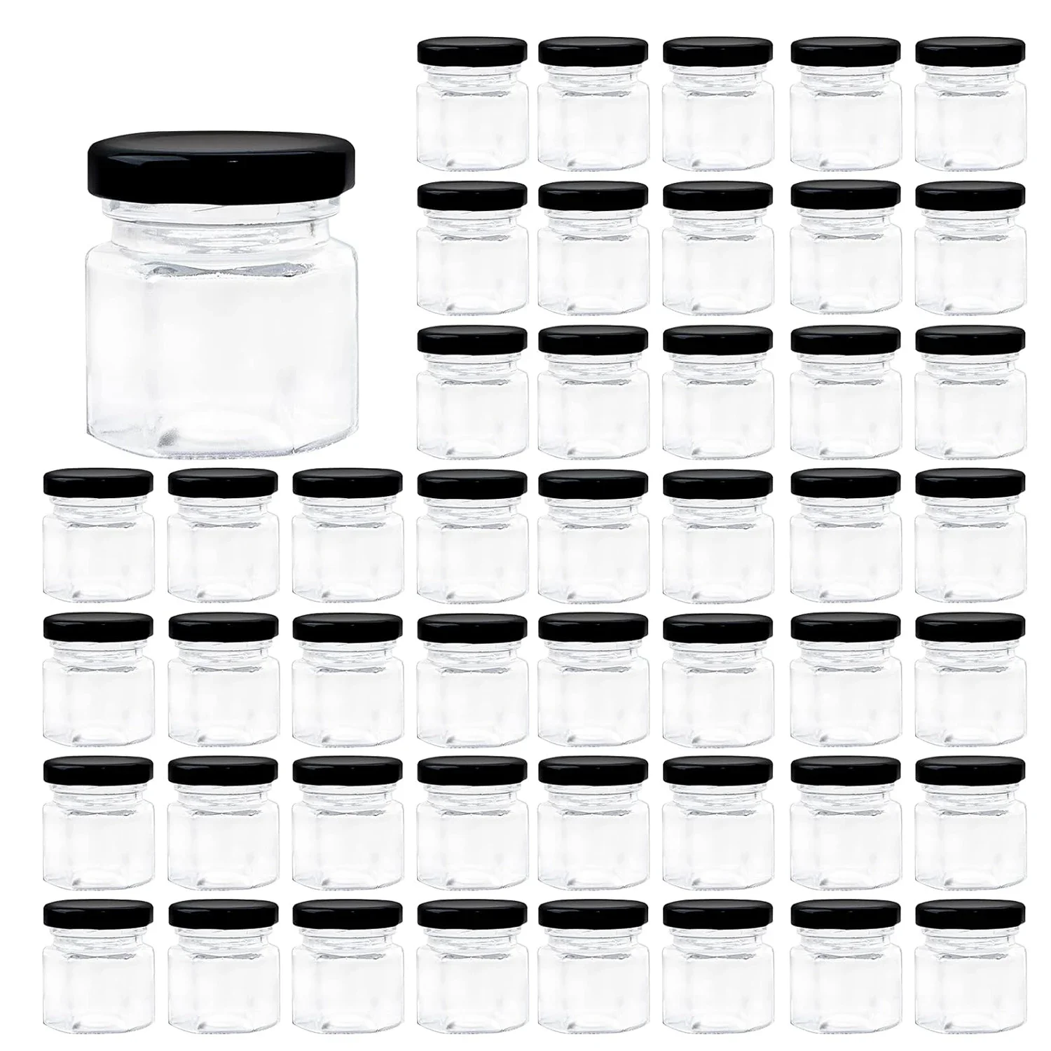 

Мини-шестигранные стеклянные банки, банки для меда, маленькие банки для специй с черными крышками для варенья, домашние проекты, подарки, сувениры для свадебной вечеринки F0J