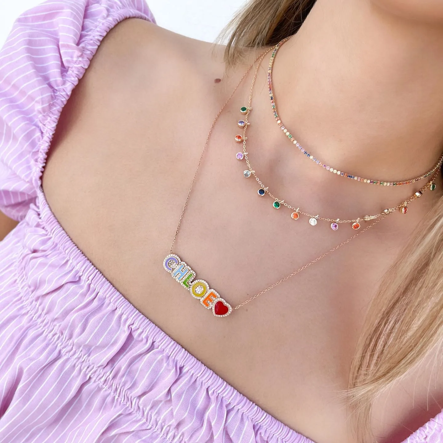 Link/Cuban Chain Enamel Name Necklace Iced Out Chain for Women Personalized Custom Name Necklace Crystal Pendant Necklace Gift