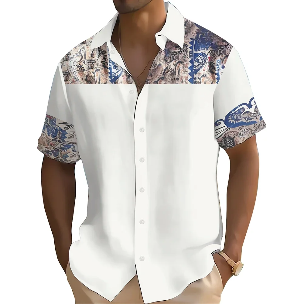 

Blouse Mens Shirt Beach Button Down Casual Gradient Hawaiian Loose Shirts Short Sleeve Tee Top Guayabera Print