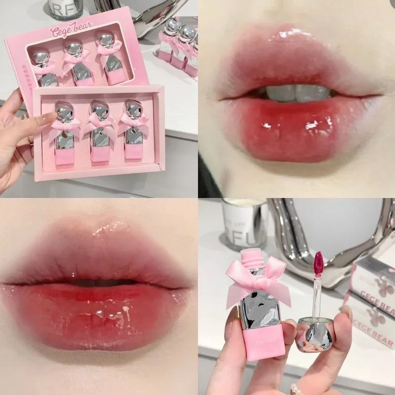 Gegebear 3 Pcs Lip gloss Collection Makeup Set,Shiny Smooth Soft Liquid Lip Gloss Makeup Kit Long Lasting Lipstick