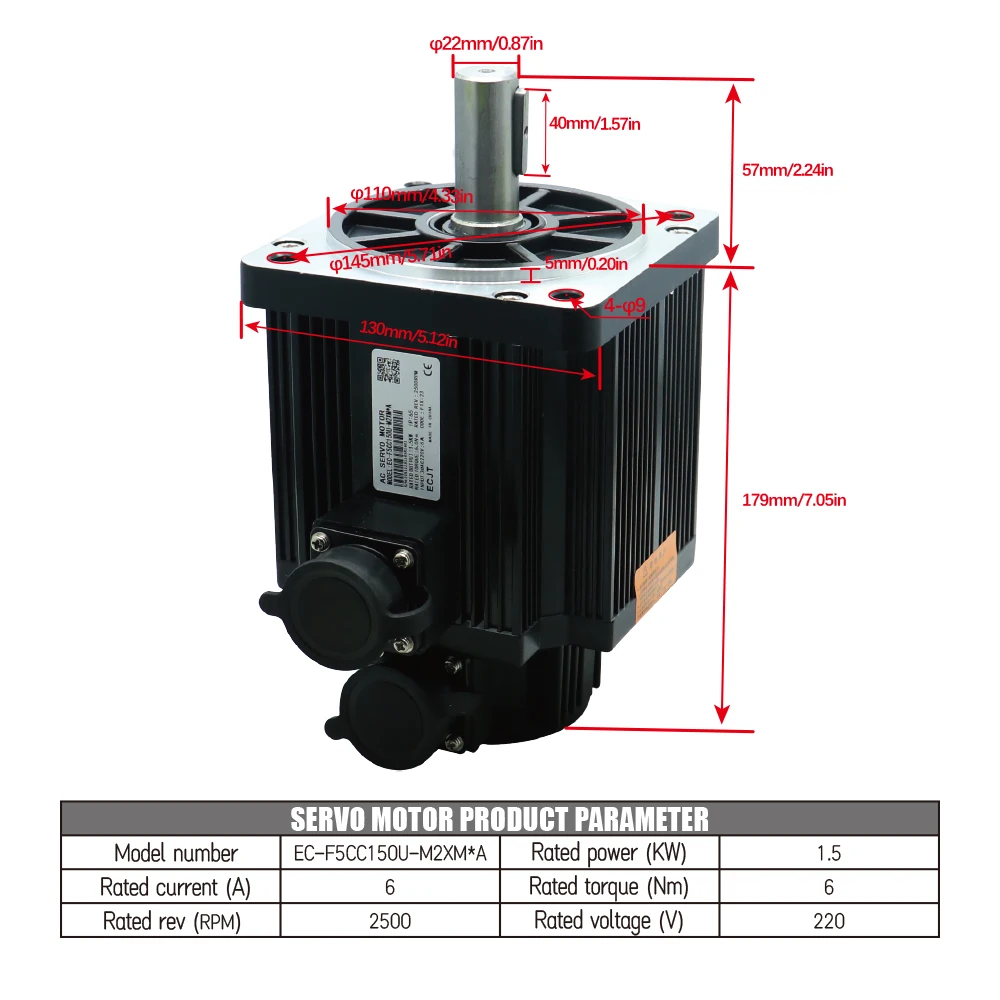 محرك سيرفو للـ CNC ، 1.5 كيلو وات ، 2500r ، 6N.m ، AC220V ، جهاز توجيه بالدقيقة ، شفاه أحادي الطور ، محرك ثلاثي الطور ، RS485 ، كبلات 3 م #6