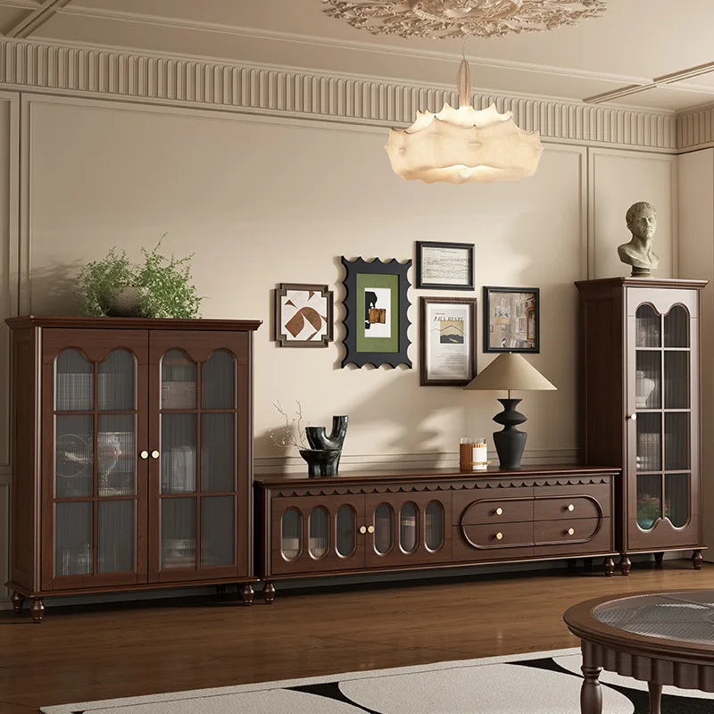 

All solid wood glass wine cabinet household display storage living room TV cabinet next to sofa dining side cabinet