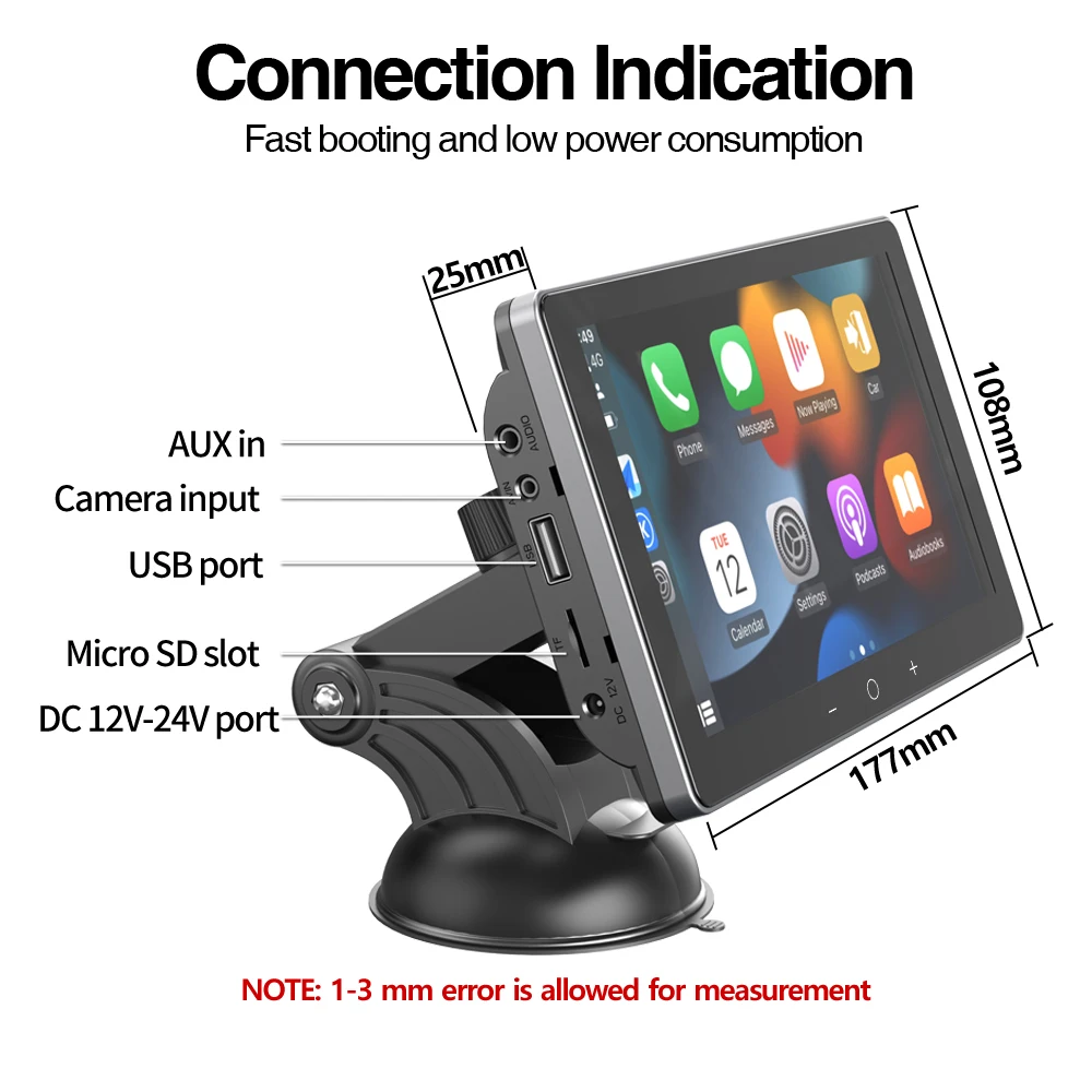 JMC 7 Inch Car Stereo Carplay Display Portable Touch Screen Portable Car Radio Usb Wireless Universal Android Auto