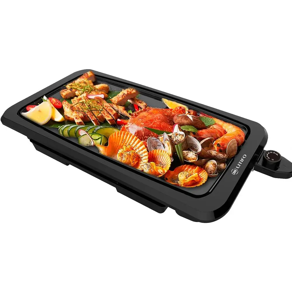 

Extra Large 1450W Nonstick Indoor Electric Griddle with Removable Drip Tray and Warming Rack for Family-Sized Pancakes, Black