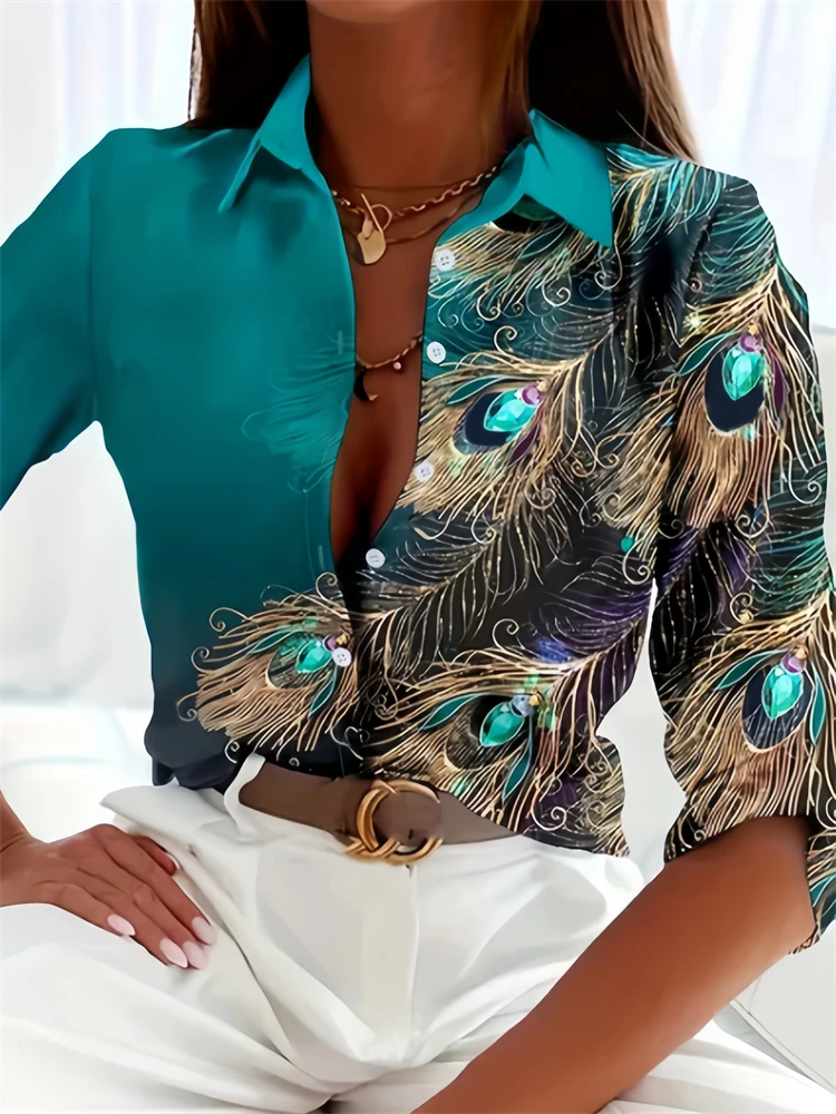 Camisa holgada de manga larga con estampado 3D para mujer, camisas hawaianas a la moda, tela cómoda de tamaño informal