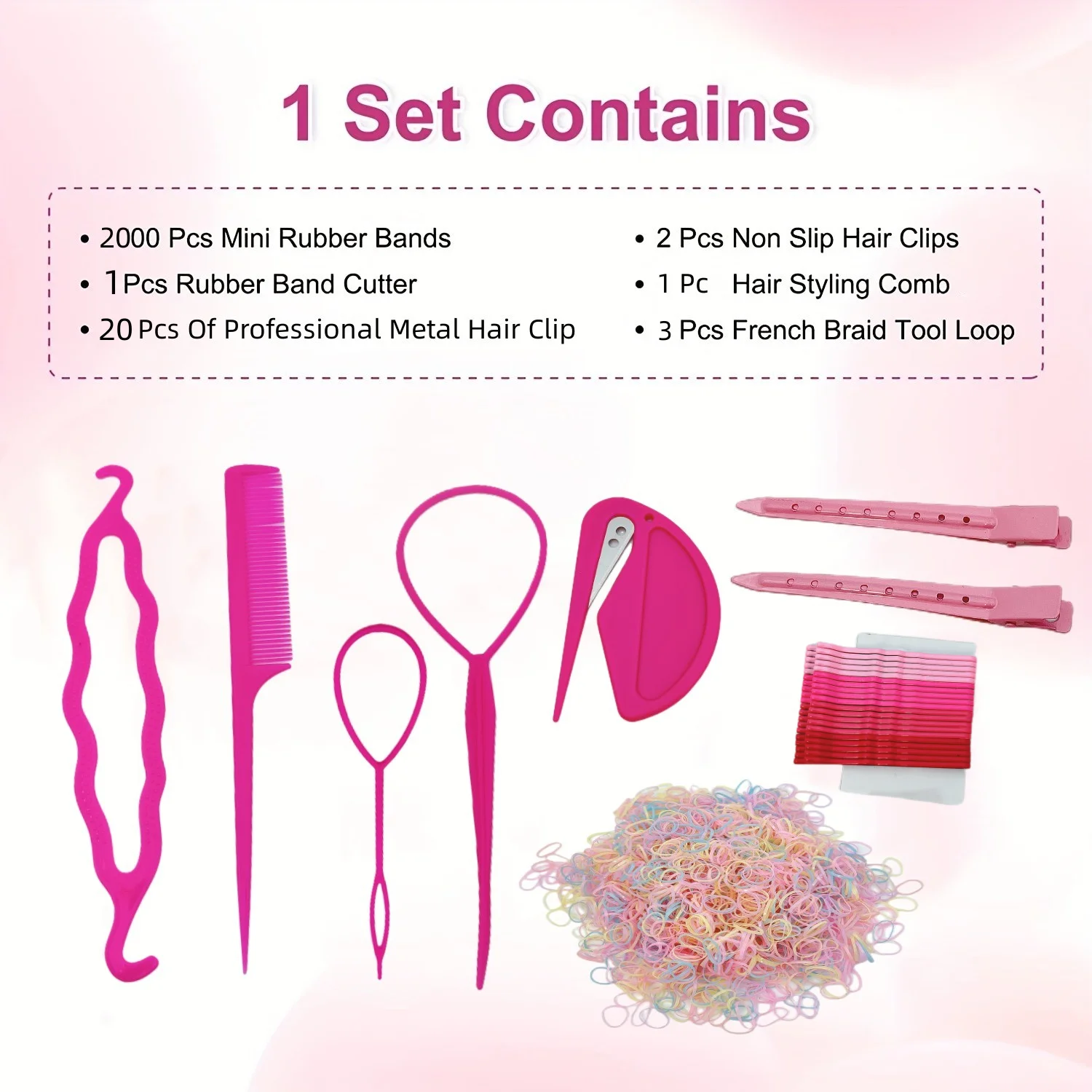 2000pcs Mini Rubber Bands 5pcs Hair Design Styling Tools, 2pcs Hair Clips, 20pcs Hairpin Set Braiding Hair Accessories for Kids