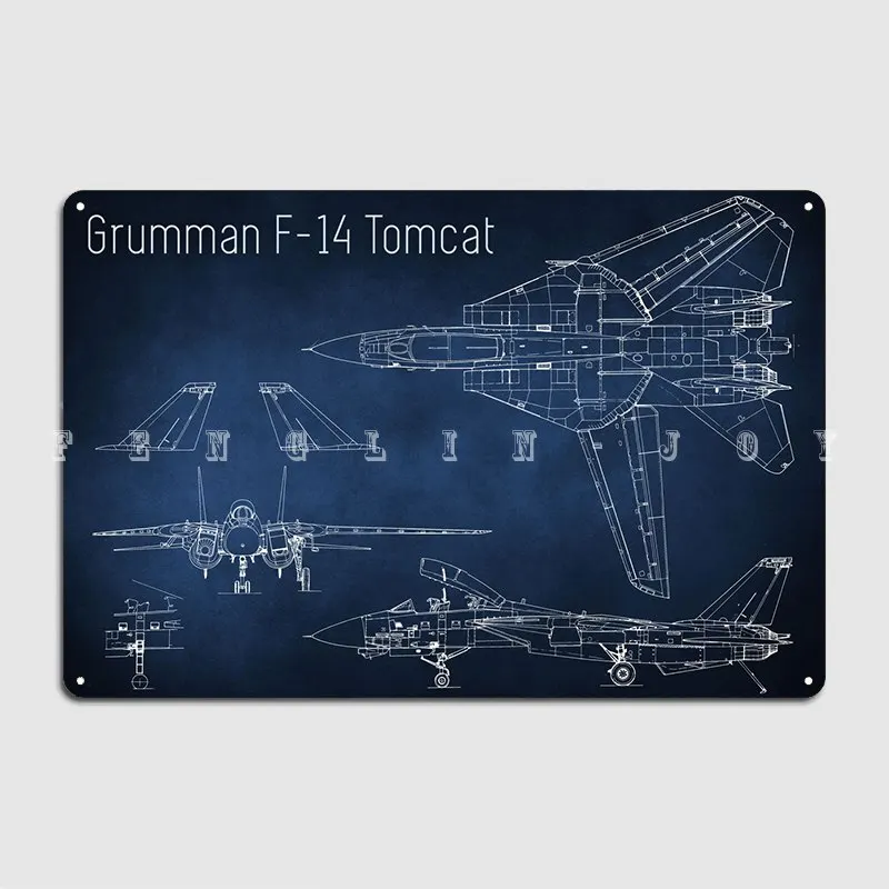 F14 Tomcat Blueprint Metal Plaque Poster Club Party Club Bar Personalized Garage Decoration Tin Sign Poster