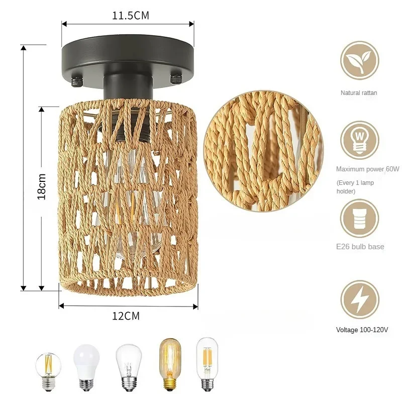Modern Hemp Rope Design Luz de teto, Estilo popular, Abajur suspenso, Aplicar para sala de estar, Luminárias decorativas para casa