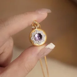 Vintage gentle style brushed amethyst necklace exquisite Purple double-sided natural ice chalcedony pendant wedding jewelry